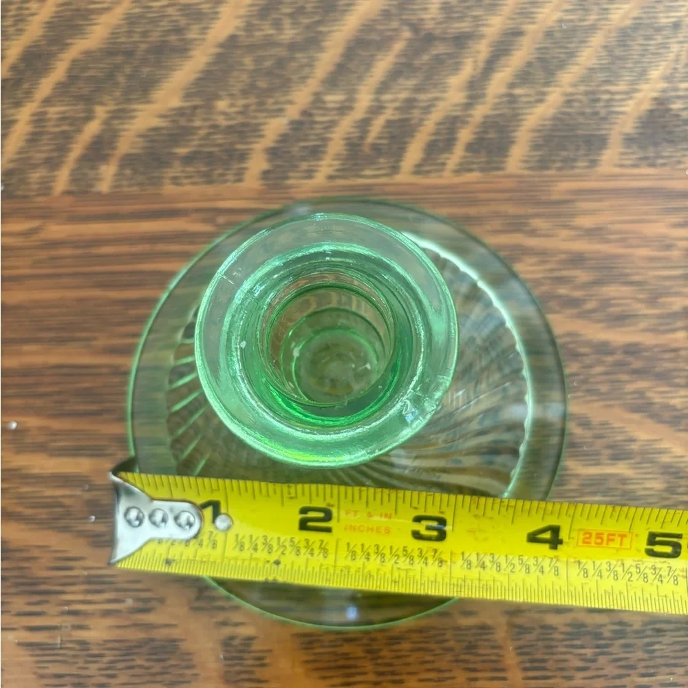Green depression/uranium glass candle holder